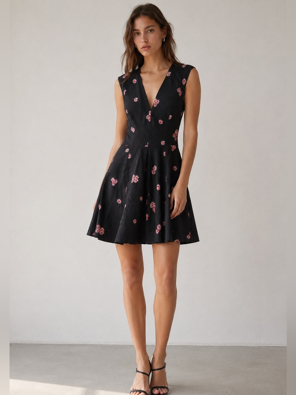 French Connection Navy Dress with Pink Floral Daisies